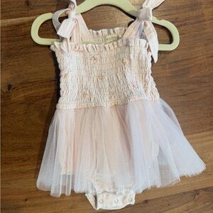 Pink and White Baby Dress with Tulle Skirt